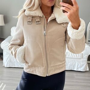 H&M Tan Jacket with White Fur Trim